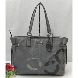 Coach Chelsea Inlaid Gray Leather Charlie Double Handles Zipper Tote Bag